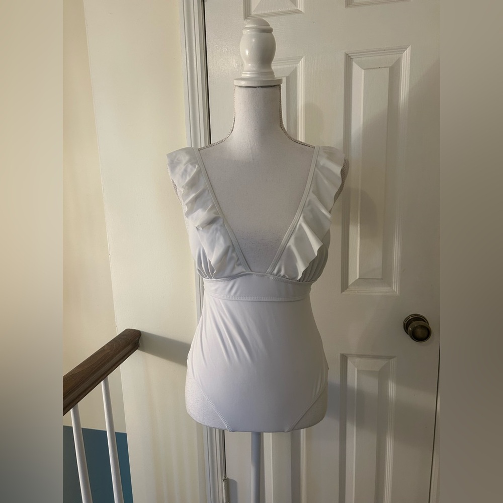 DONATED: Deep V Ruffle One-Piece Swimsuit NWOT! - Picture 1 of 9